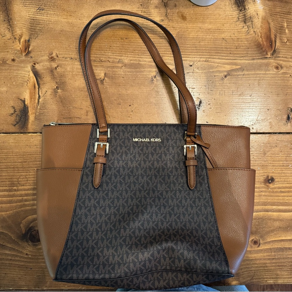 Michael Kors Tan and Black Signature Tote
